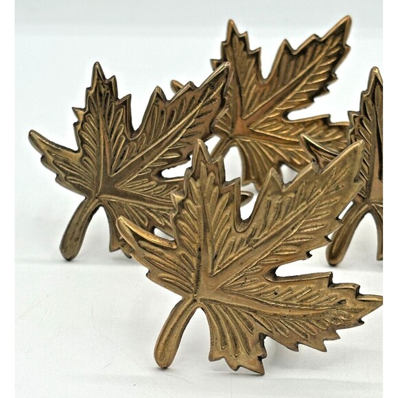 Solid Brass Maple Leaf Napkin Holders Vintage Lot of 7 Gold Fall Autumn Decor - Picture 2 of 11